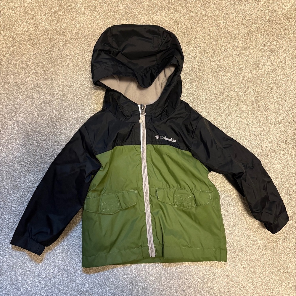 Columbia Toddler Boy Hooded Rain Jacket - size 2T - black and green